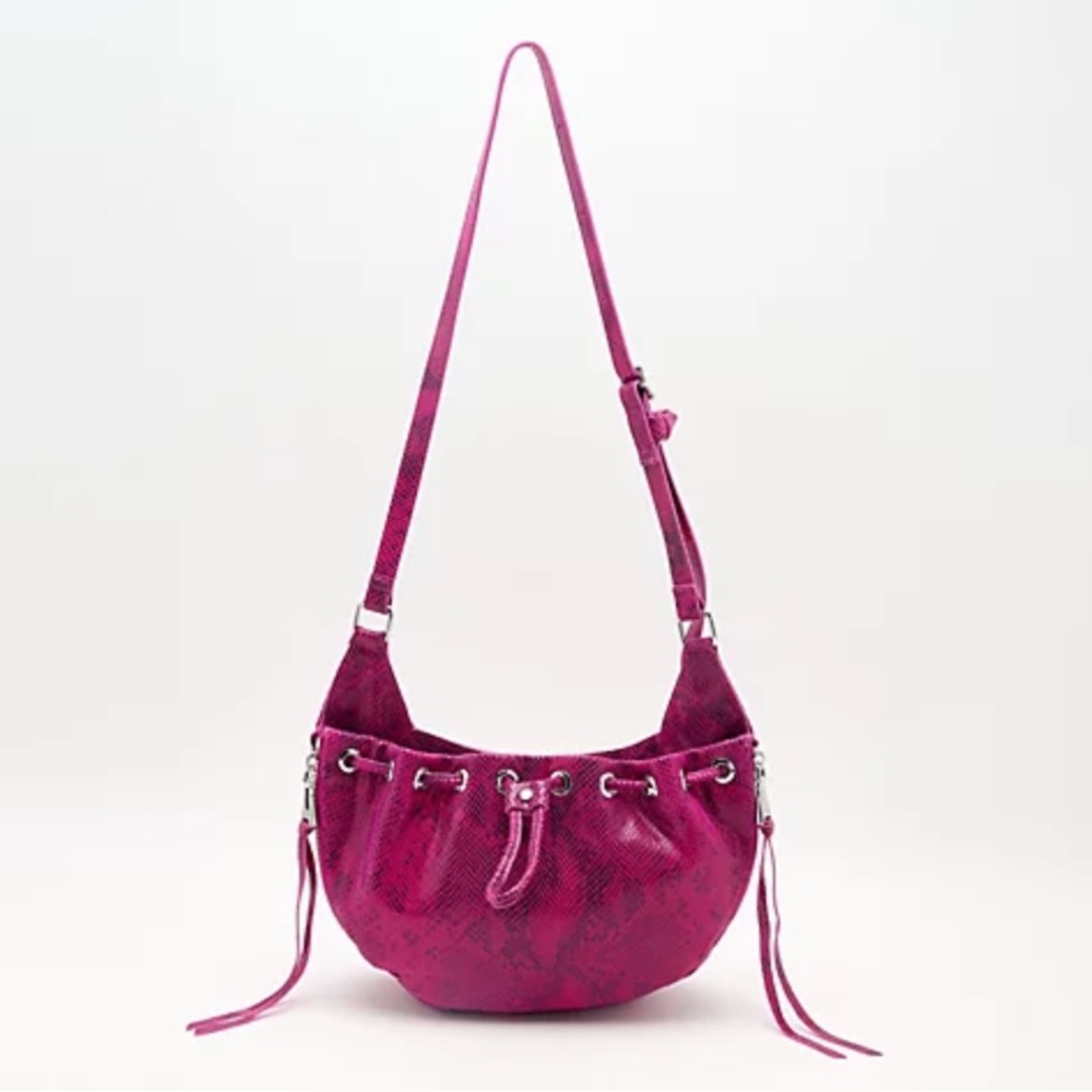 Aimee Kestenberg Serene Leather Drawstring Crossbody Magenta Cobra